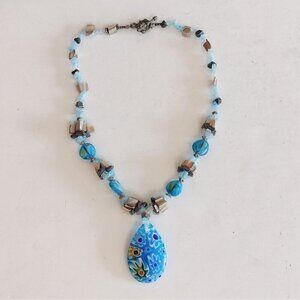 Millefiori Y Drop Glass Pendant Necklace Millefiori Glass Chips Stones Turquoise